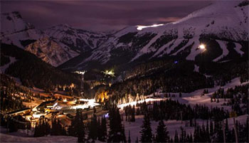 sunshine mountain lodge at night